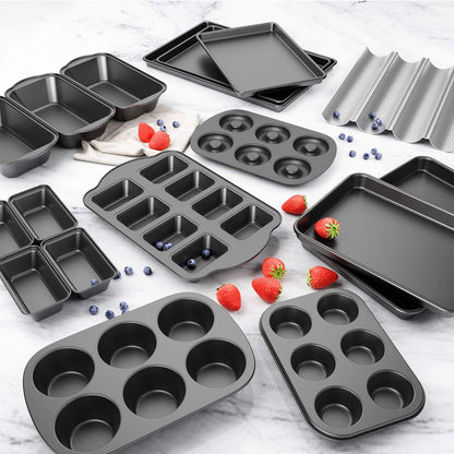 Muffin Top Pan, 4-Cup Hamburger Bun Pan, Large Whoopie Pies Pan, Non-Stick Bakeware for Eggs, Cornbread, Small Cake Layers and Drop Cookies, Set of 37