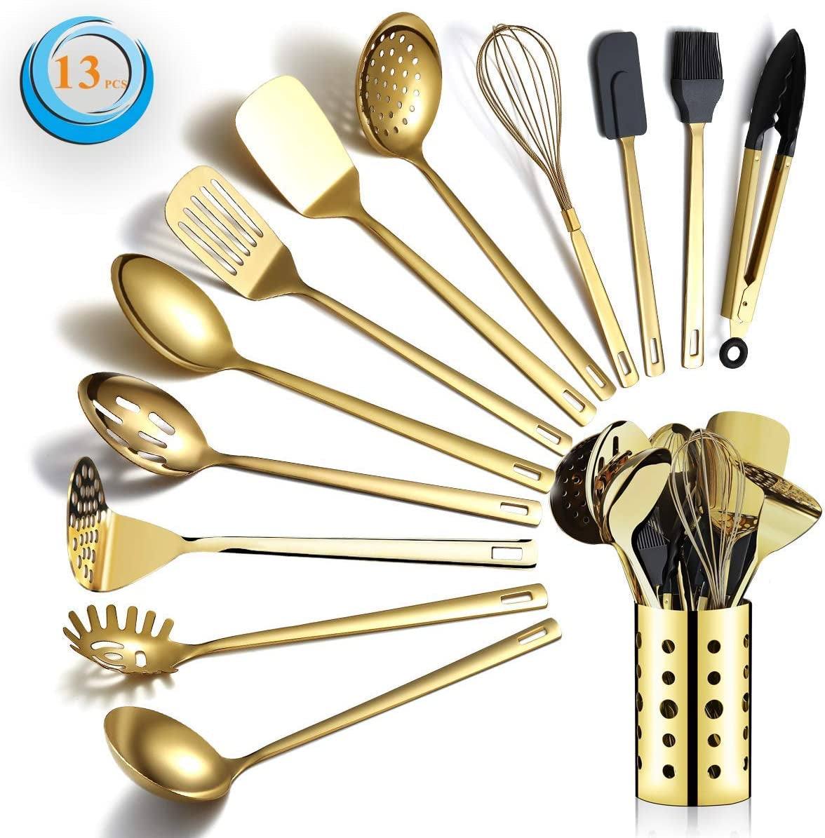 gold-cooking-utensils-set-stainless-steel-13-pieces-kitchen-utensils-set-with-titanium-gold-plating-kitchen-tools-set-with-utensil-holder-dishwasher-safe-easy-to-clean