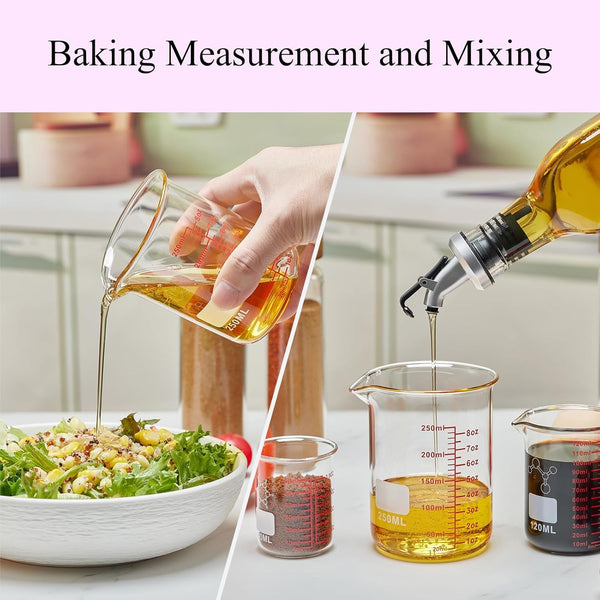 Ackers Mini Glass Measuring Beaker Set, Borosilicate, 2Oz 4Oz 8Oz Measuring Cups4