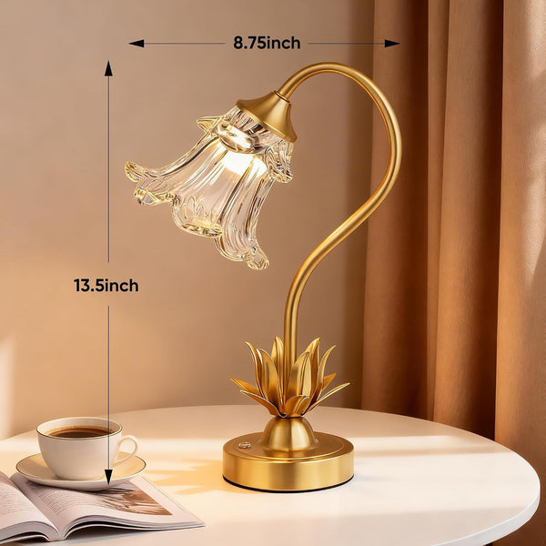 Cordless Flower Table Lamp with Glass Lampshade, 5200Mah Rechargeable Battery, 3-Color Dimmable Touch Control, Portable Desk Lamp for Nightstand, Patio, Camping, Restaurant & Home, Transparent8