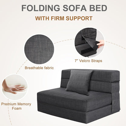 Fold Sofa Bed Couch Twin Size with Pillow Memory Foam Convertible Sleeper Chair Bed Futon Lazy for Living Room/Home Office/Guest Beds/Apartment/Upstairs Loft, Dark Gray8