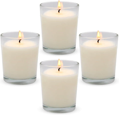 4 Packs Unscented White Votive Candles in Glass, 2 Inch Natural Soy Wax Scentless Candles for Christmas Wedding Party Home Decor Holidays Relaxation Spa, 12-15 Hour Burning Time1