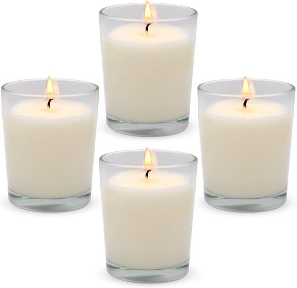 4 Packs Unscented White Votive Candles in Glass, 2 Inch Natural Soy Wax Scentless Candles for Christmas Wedding Party Home Decor Holidays Relaxation Spa, 12-15 Hour Burning Time1