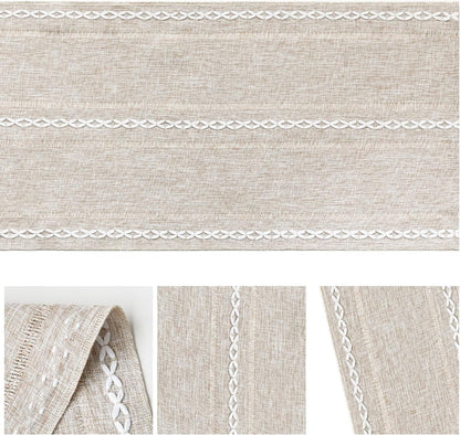 Brown Rustic Cotton Linen Table Runner, Seasonal Embroidered Hollow Kitchen Dining Table Decoration for Home Party Decor 13X72 Inch6