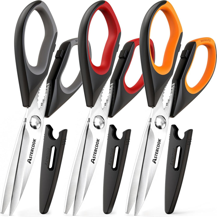 Kitchen Scissors 3 Pack, Heavy Duty All Purpose Kitchen Shears for Food and Packaging, Stainless Steel Food Scissors for Meat, Poultry, Herbs and Vegetables, Dishwasher Safe