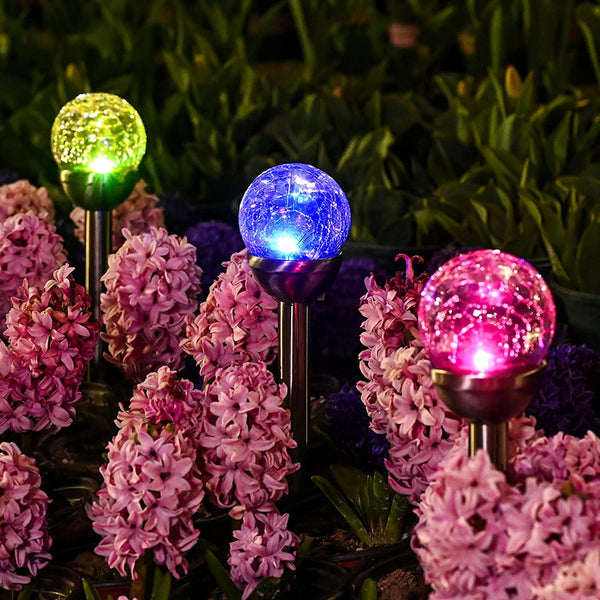 Solar Outdoor, Cracked Glass Ball Solar Garden Lights, Color Changing Lights Outdoor,Garden LED for Path, Patio, Yard, 3 Pack Pathway1