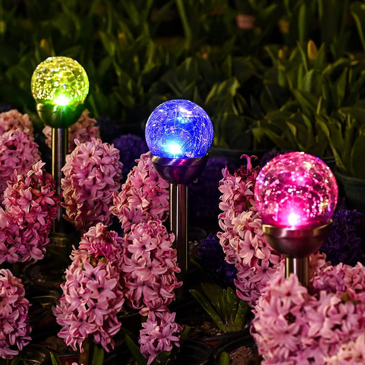 Solar Outdoor, Cracked Glass Ball Solar Garden Lights, Color Changing Lights Outdoor,Garden LED for Path, Patio, Yard, 3 Pack Pathway