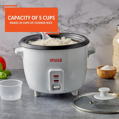 USA GAU-00012 Electric Nonstick Rice Cooker 5-Cup (Uncooked) 10-Cup (Cooked), White | Nonstick Removable Pot, Serving Spoon and Measuring Cup, Ideal for Oatmeal, Great for Small Kitchens4