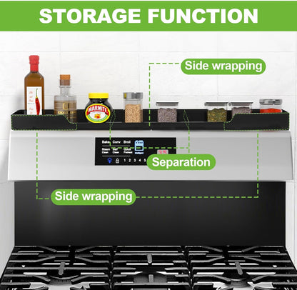 30 Inch Magnetic Stove Top Shelf | 3-Zone Kitchen Organizer with Anti-Slip & Anti-Fall Design | Heat Resistant (-40°F to 446°F) Food-Grade Silicone Spice Rack for Flat-Top Stoves, Black2