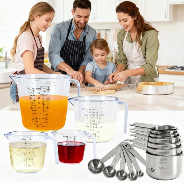 7X Stainless Steel Measuring Cups with 6X Measure Spoons Set,4X Py&Res Plastic Liquid Measurings Cups for Liquids,Kitchen Gadgets for Cooking & Baking Utensils Christmas Gift (17Pcs)2