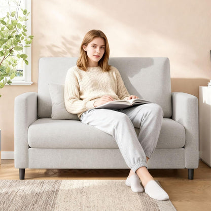 Loveseat Sofa, 52" Love Seat for Small Spaces, Mid Century Sofa Accent Chair, Wood Frame, Tool-Free Assembly, Comfy Sofa Couch for Bedroom, Living Room, Beige2