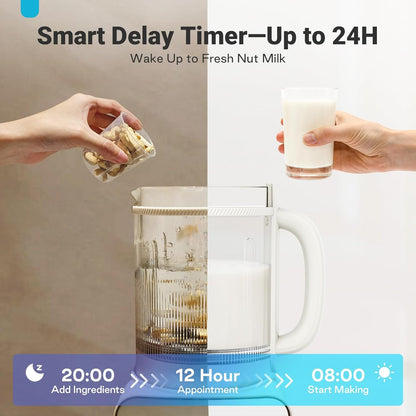 50.73Oz Nut Milk Maker Machine: 12 in 1 Automatic Soy Milk Maker with Detachable Design, Homemade Juice,Almond,Oat Milks for Plant Based Milks, 24H Delay Start/Keep Warm/Auto-Clean/Safety Lock7