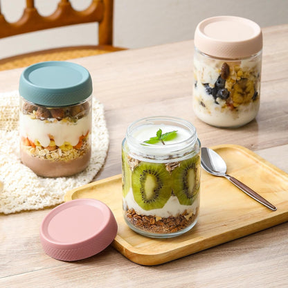 6-Pack 16 Oz Overnight Oats Containers with Lids, Glass Jars with Airtight Lids, Wide Mouth Mason Salad Jars, Glass Food Storage Containers for Snacks Yogurt Spice Sugar6