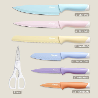 Knife Set, 13 PCS Colorful Kitchen Knives Set with 6 Blade Guards | Stainless Steel Blades, Ceramic Nonstick Coating, Rust-Resistant, Non-Slip, Dishwasher Safe, House Warming Gifts New Home7