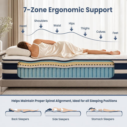 12 Inch Full Size Hybrid Mattress,7-Zone Ergo Support for Pressure Relief4