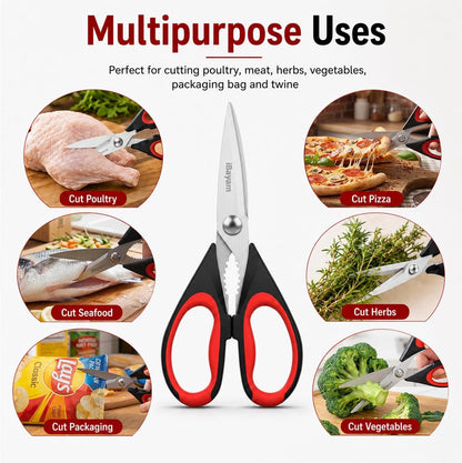 3-Pack 8.7" Kitchen Scissors All Purpose Heavy Duty Shears W/Sheath | Soft Comfort Grip, Dishwasher Safe, Stainless Micro-Serrated Edge Blades, Cooking Poultry Herbs Meat Seafood Tools3