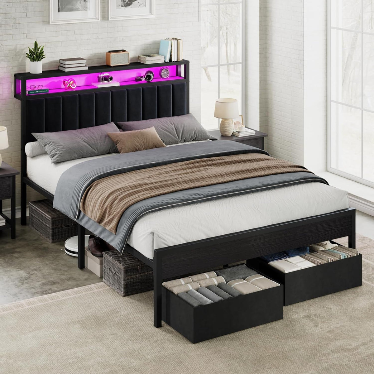full-bed-frame-with-led-lights-2-tier-storage-headboard