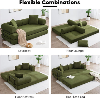 78" Convertible Futon Sofa Bed, Boneless Couches for Living Room, Green6