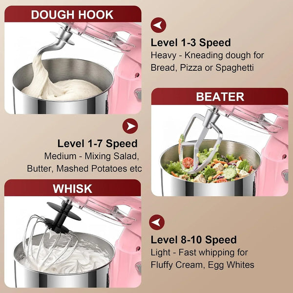 4QT Electric Stand Mixer, 10-Speed Tilt-Head Compact Kitchen Mixer | Multiple Stylish Colors | Food Mixer with Dough Hook & Beater & Whisk | for Cake & Bread | Dishwasher-Safe | Pink5