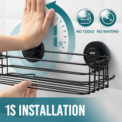 Shower Caddy Suction Cup 2 Pack with Hooks & Soap Holder, Black4