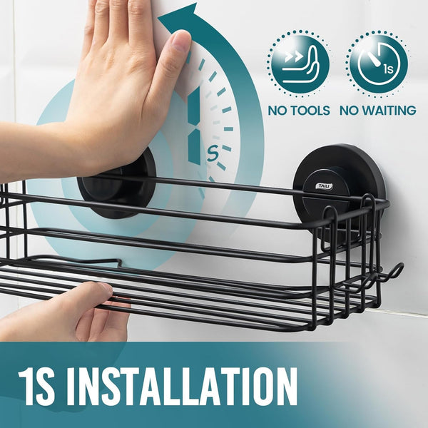 Shower Caddy Suction Cup 2 Pack with Hooks & Soap Holder, Black4