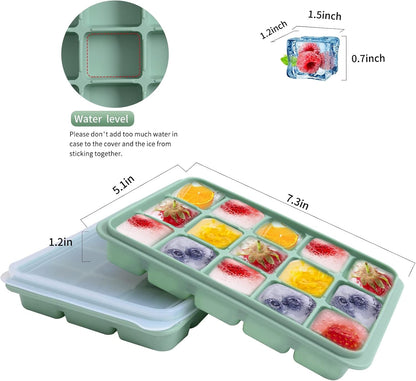 Ice Cube Trays Set of 2, 15-Cube Silicone Molds with Removable Lids | Stackable, Easy Release, Bpa-Free, Reusable, for Freezer and Whiskey2