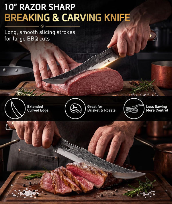 3PCS Forged BBQ Butcher Knife Set, Breaking & Carving Chef Boning Knives3