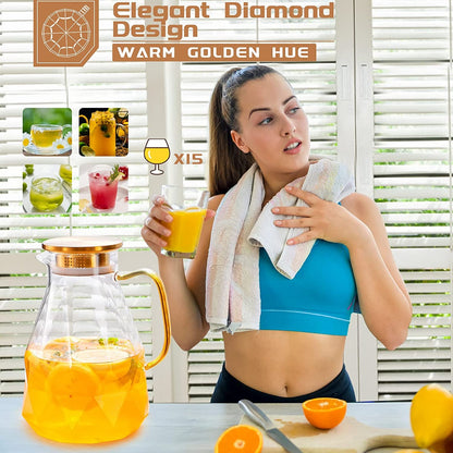 Glass Pitcher, 2.2 Liter Water Pitcher with Lid | Iced Tea Pitcher for Fridge,Carafe with Lid, Glass Water Jug for Juice, Milk, Cold or Hot Beverages, 2 Quart5