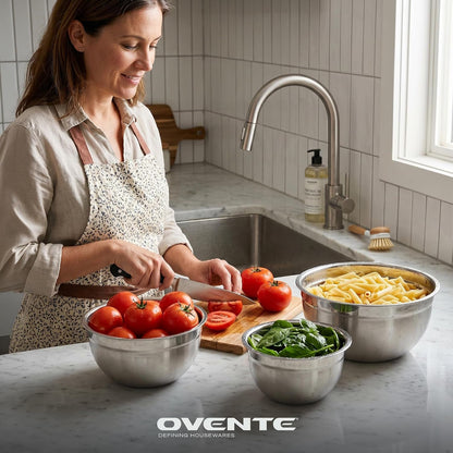 Stainless Steel Mixing Bowl Set of 3 with Lids, Silver BM46333S7