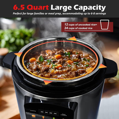 Chefvia 6.5 Quart 8-In-1 Electric Pressure Cooker – Stainless Steel Multi-Cooker with LED Display, Slow Cook, Rice, Steam, Sauté & Warm Functions – Black & Silver Kitchen Appliance3