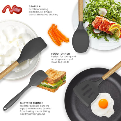 Silicone Cooking Utensils Kitchen Utensil Set - 446°F Heat Resistant Silicone Kitchen Utensils Set, Spatula,Turner Tongs, Spoon, Whisk,Kitchen Gadgets for Nonstick Cookware, BPA Free (Gray)3