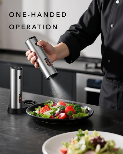 Electric Salt and Pepper Grinder Set Rechargeable, Auto Salt and Pepper Grinder Set with Charging Base, Adjustable Coarseness, LED Light, Automatic Salt Grinder Refillable,Pepper Shakers Set3