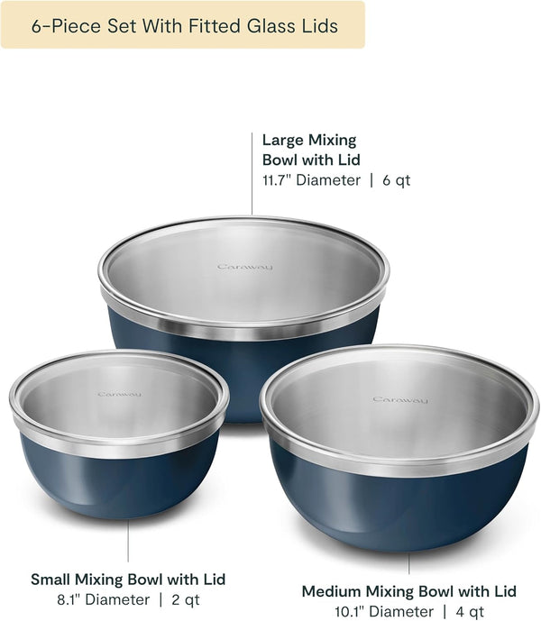 Caraway 6-Piece Stainless Steel Mixing Bowl Set with Glass Lids2