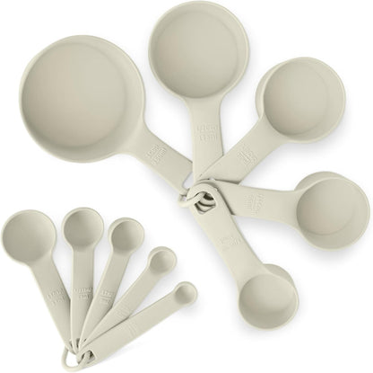 Measuring Cups and Spoons, 10-Piece Set, Food-Grade Plastic, Dishwasher-Safe, Linen Gray1