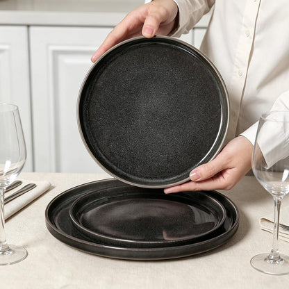 Dinnerware Sets for 4, 12 Pcs Reactive Glaze Plates and Bowls Sets, Black6