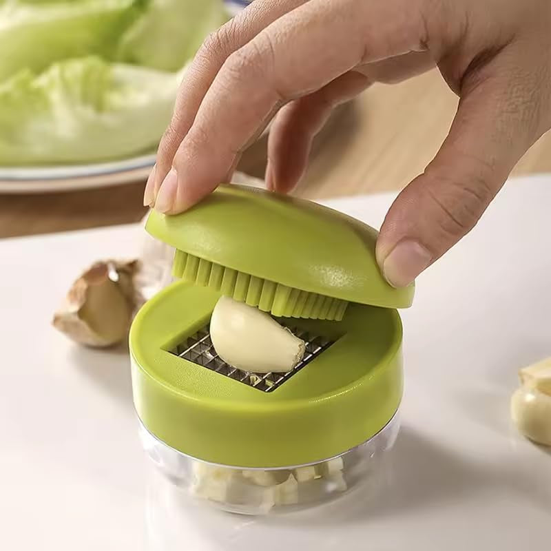 mini-garlic-chopper-and-press-with-container-manual-garlic-mincer-crusher-cutter-grinder-stainless-steel-blades-handheld-garlic-slicer-dicer-zoom-tool-green