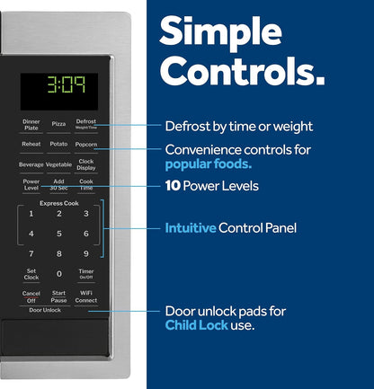 GE Smart Countertop Microwave Oven, 900 Watt, 0.9 Cu. Ft., Stainless Steel | 7 Convenience Cook Settings, One-Touch Controls, Child Lock Technology, Glass Turntable, for Kitchen, Dorm, Office, Apartment9