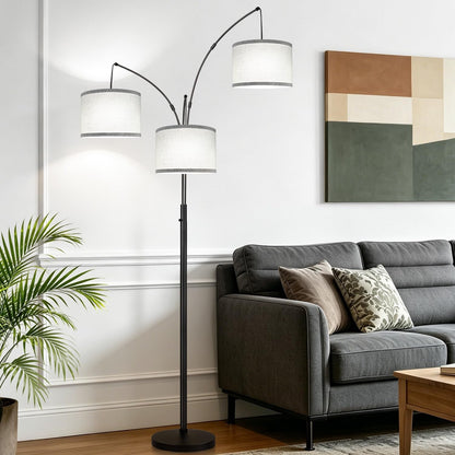 Dimmable Floor Lamp, 3 Lights Black Arc Floor Lamp, Modern Tall Standing Tree Lamp with Grey Linen Shades & Heavy Base, 3000LM LED Bulbs, Bright Lighting for Living Room, Bedroom, Office & Reading6