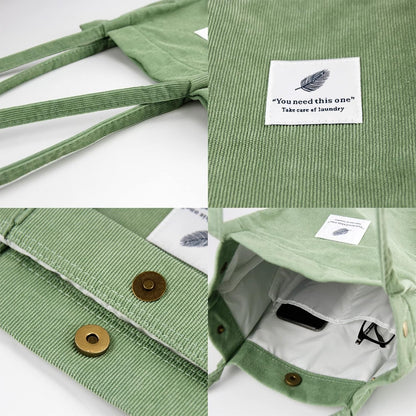 Corduroy Tote Bag Cute Tote Bags for Women Shoulder Bag with Inner Pocket for Work Beach Travel and Shopping Grocery7