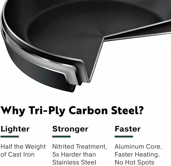 13 Inch Tri Ply Carbon Steel Wok Pan - Naturally Nonstick, Nitrided Carbon Steel - Lightweight, Non Toxic Cookware, No Coatings - Induction Wok, Oven, Outdoor Grill Cooking5