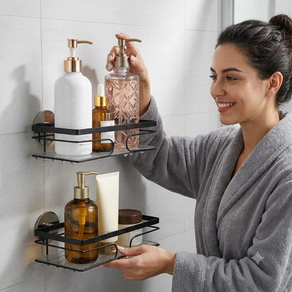 2-Pack Adhesive Shower Caddy, No-Drill Metal Corner Shower Shelves5