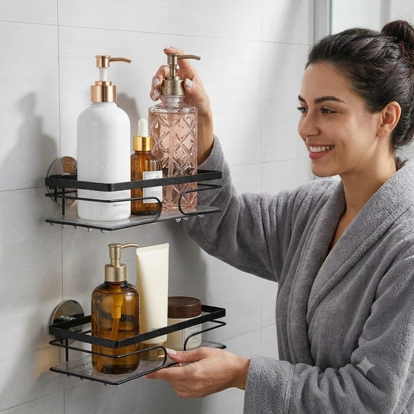 2-Pack Adhesive Shower Caddy, No-Drill Metal Corner Shower Shelves5