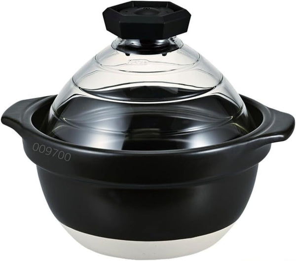 GNR-200-B-W Rice Pot with Glass Lid, Visible Contents, Heat Resistant Glass, Gift, Made in Japan1