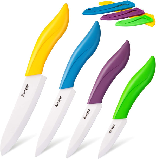 Ceramic Knife Set, 4-Piece Colored Kitchen Knives with Sheaths | Includes 3" Paring, 4" Fruit, 5" Utility & 6" Chef Knife, Sharp Ceramic Blades for Home Kitchen Prep, Colorful Covers1