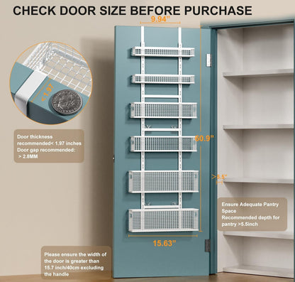 6-Tier over the Door Pantry Organizer,Hanging Spice Rack,Grid Basket,White2
