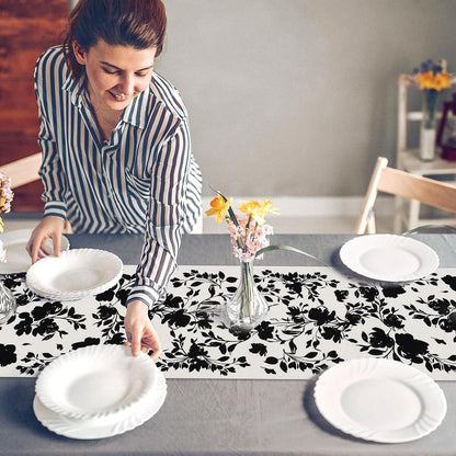 Black Rose Floral Table Runner, Black and White Table Runners, 13X72 Inch3