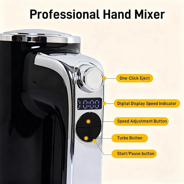 Electric Hand Mixer, Handheld Mixer with LCD Display and Storage Base | 5 Speeds & Turbo, One-Button Eject, 2 Beaters, 2 Dough Hooks, 1 Whisks, Kitchen Blender for Eggs, Cream, Dough, Baking2
