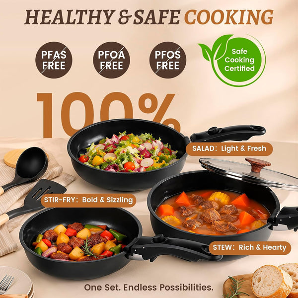 20-Piece Ceramic Nonstick Cookware Set | Detachable Handle, Stackable for RV | Oven & Dishwasher Safe4