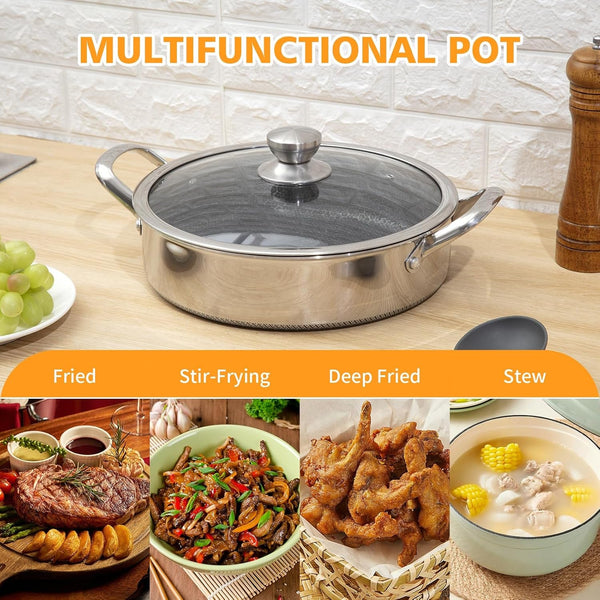 Stainless Steel 7QT Saute Pan 14 Inch Deep Frying Pan with Lid Nonstick,Hybird Induction Cooking Pan,Pfoa Free Cookware,Large Skillets3