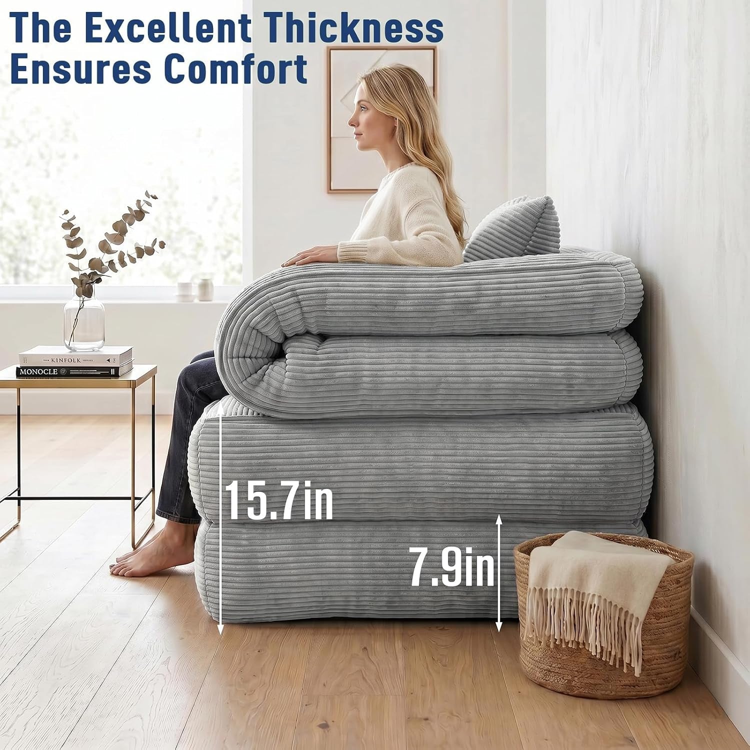 folding-sofa-bed-convertible-sleeper-chair-with-armrests-for-adults-foldable-corduroy-boneless-bed-3-in-1-portable-futon-couch-floor-sofa-with-pillow-for-bedroom-living-room-gray